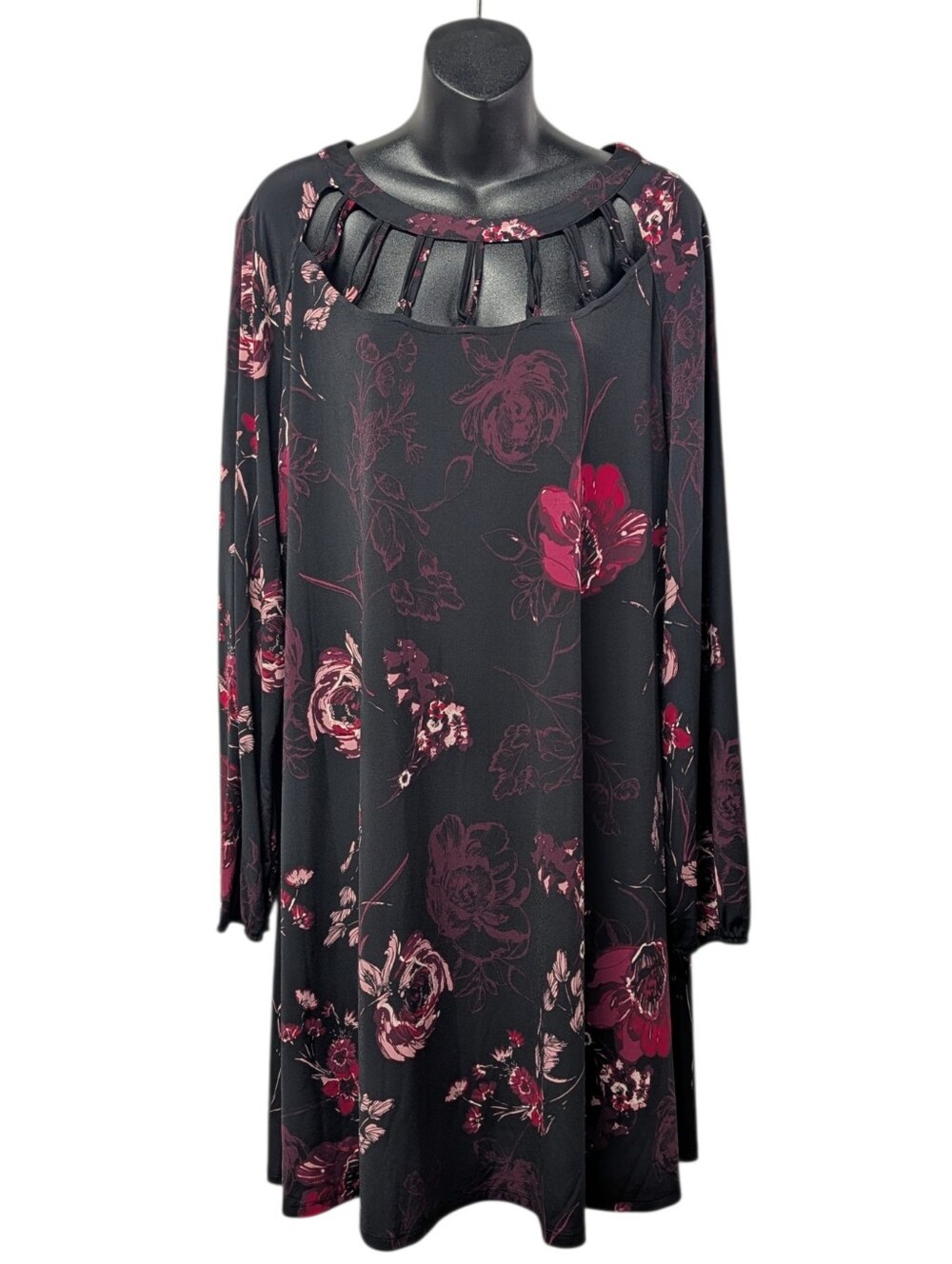 Maurices Dress Women's Black Floral Balloon Sleeve Cutout Neck Shift 2XL NWT